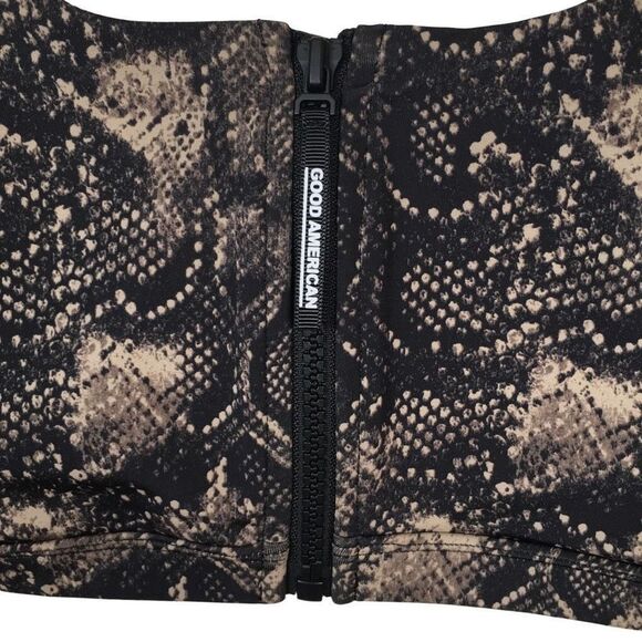 Good American Black Tan Snake Print Stretch Zip Up Sports Bra Medium 2 - Picture 3 of 6